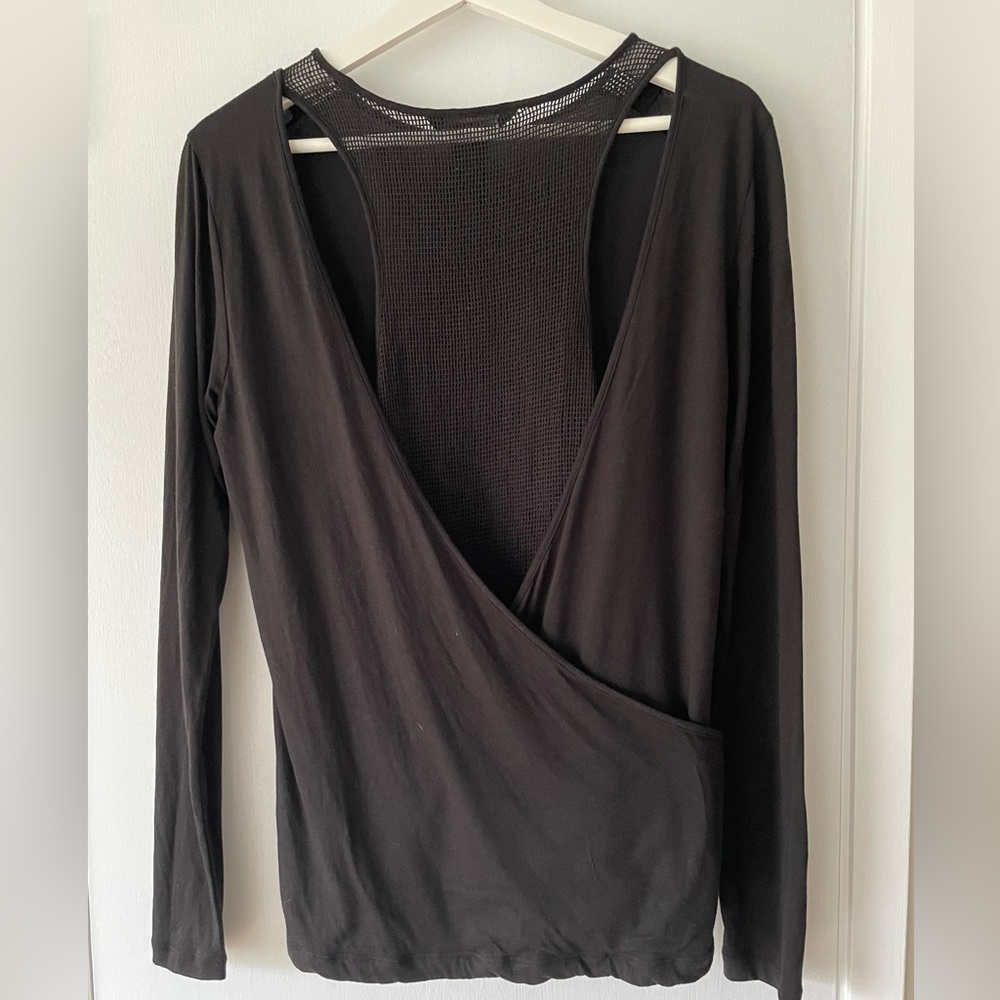 Calvin Klein Jeans Black Long Sleeve Top Mesh Panel V-Back Modal Blend Size M - Picture 6 of 6